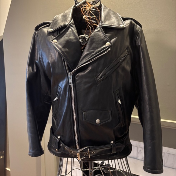 Sieve’s Leather Fashions Black Leather Moto Jacket Belted Biker Style - Picture 3 of 9